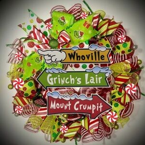 Grinch Christmas wreath XL 22 inch handmade grinch decorations Whoville